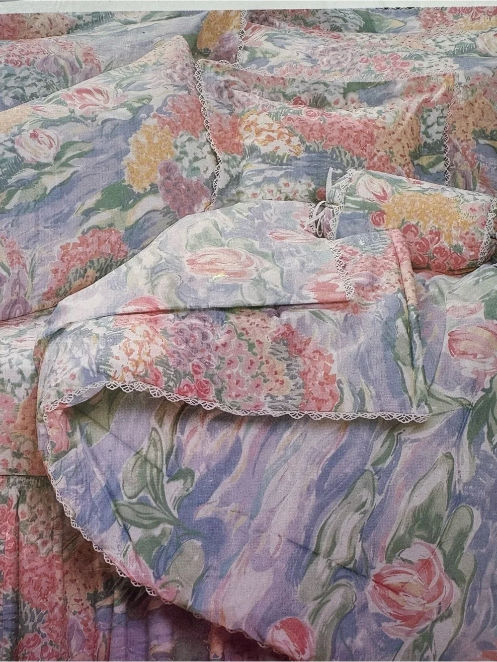 80s ATELIER MARTEX Claude Monet Lilies King Set Flat Fitted Sheets Pillow Cases